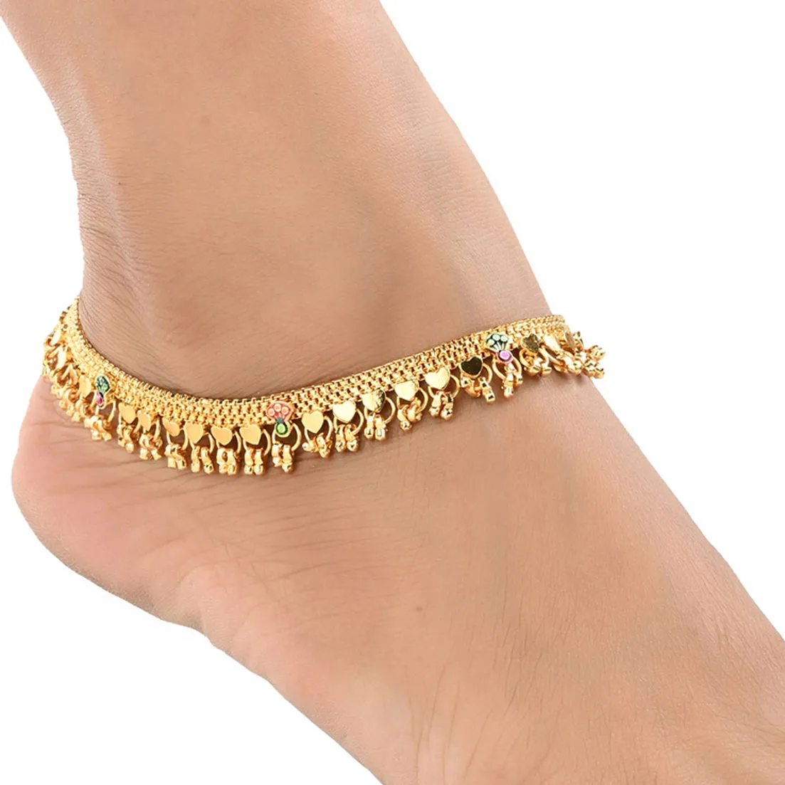AanyaCentric Gold Plated White Metal Payal Indian Traditional Ethnic Fashion Imitation Jewellery Foot Chain