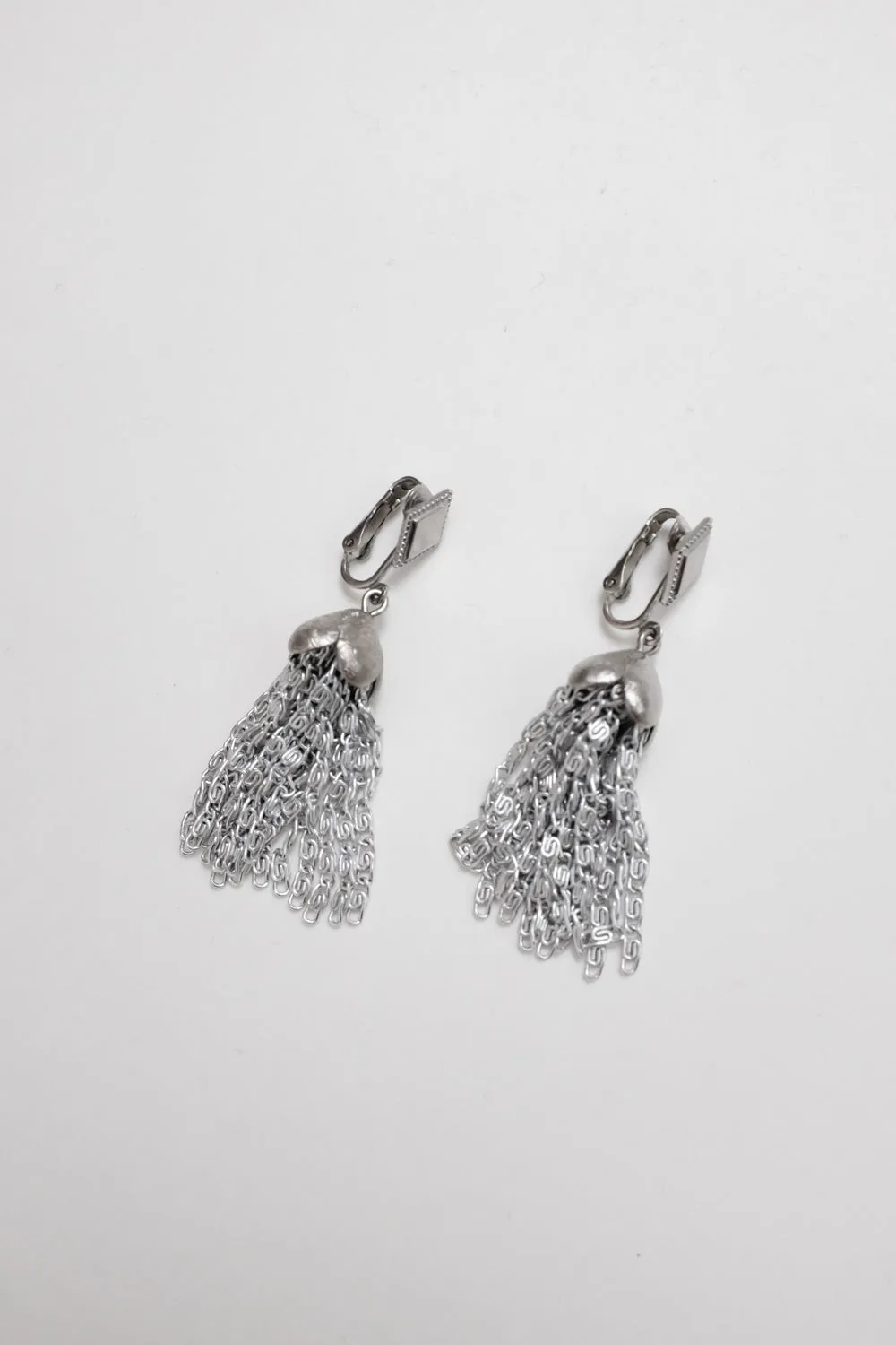 CHAIN TASSEL 70's VINTAGE SILVER EARRINGS