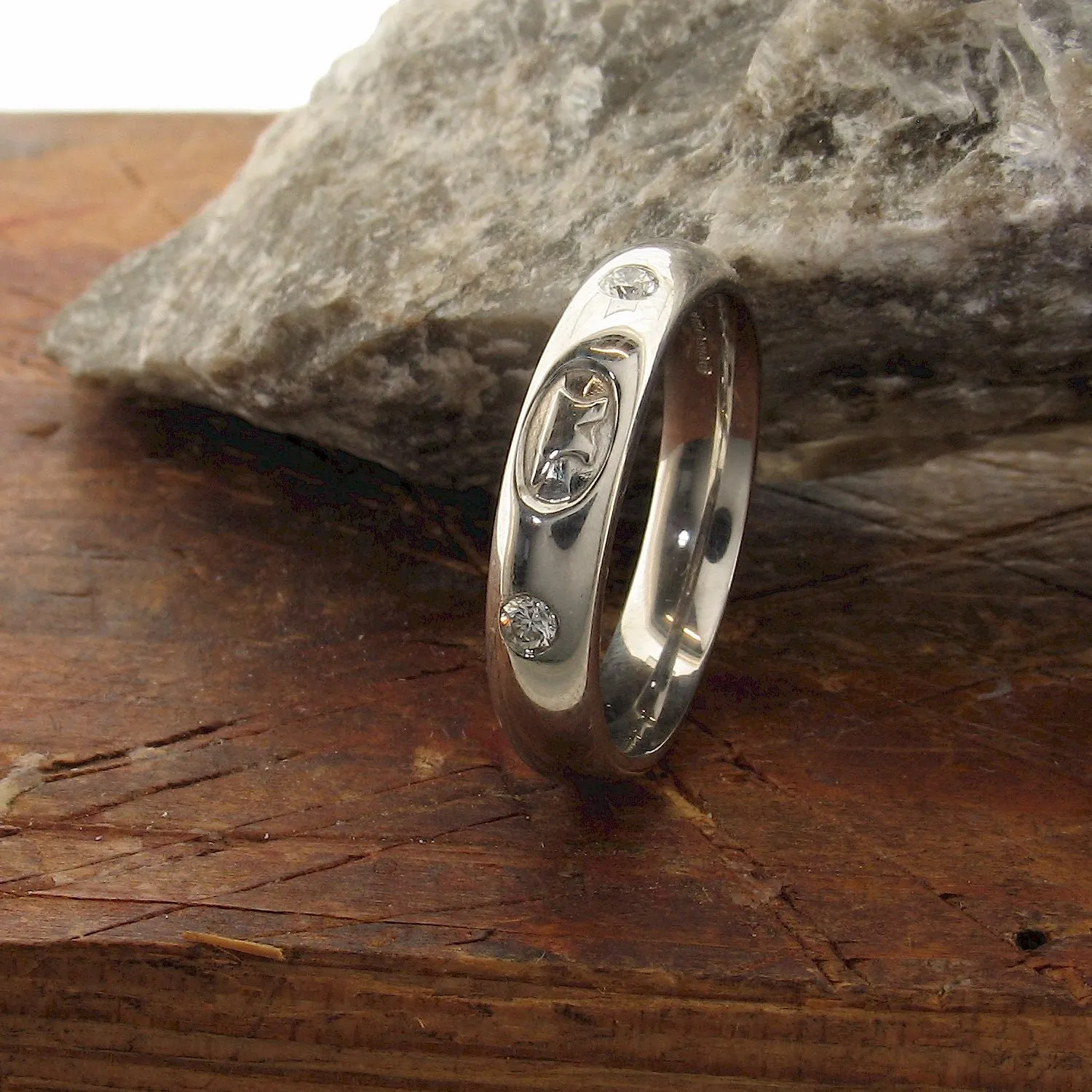 Diamond wedding ring 3mm-4mm Gretna Anvil narrow womens in white gold